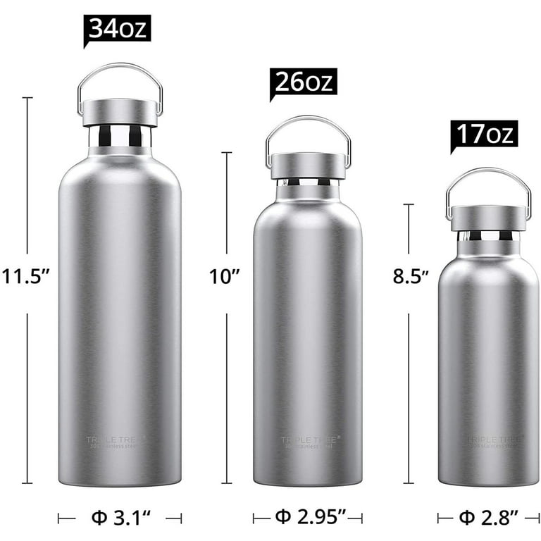 Triple Tree 17 OZ Vacuum Insulated Stainless Steel Water Bottle, Double  Wall Wide Mouth Lids Keeps beverage Hot or Cold Sweat Proof, 8.86 x 3.19 x  3.11 inches 