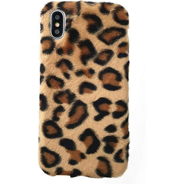 Funda con Estampado De Leopardo Compatible con Iphone Xr, Fundas Protectoras De Invierno De Felpa Cálida Y Peluda Suave De Lujo A La Moda (Leopardo De Felpa, Iphone Xr)
