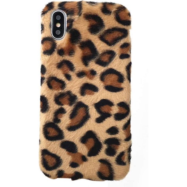 Funda con estampado de leopardo compatible con iPhone 7 Plus/iPhone 8 Plus, fundas protectoras de invierno de felpa suave y cálida de lujo a la moda (leopardo de felpa,