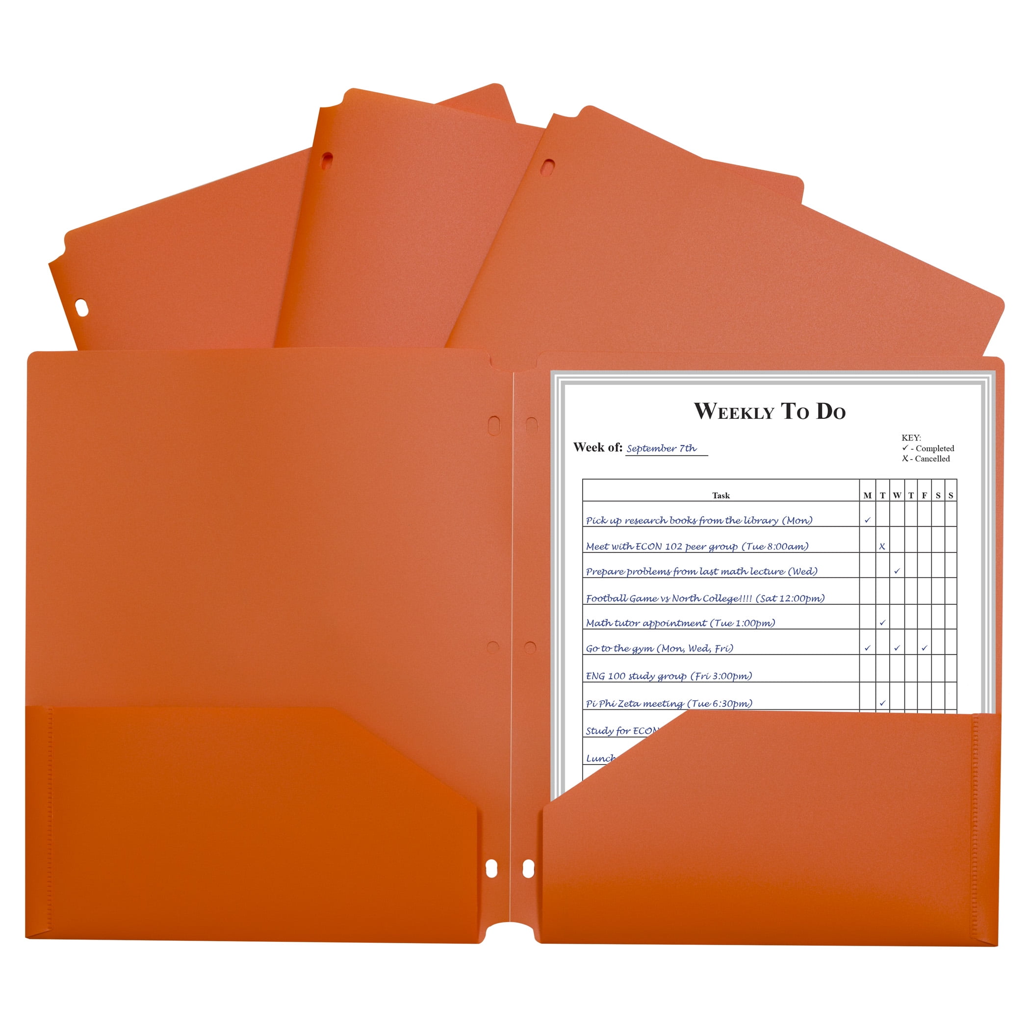 C-Line Two-Pocket Heavyweight Poly Portfolio Folder with Three-Hole Punch, Orange, Pack of 25