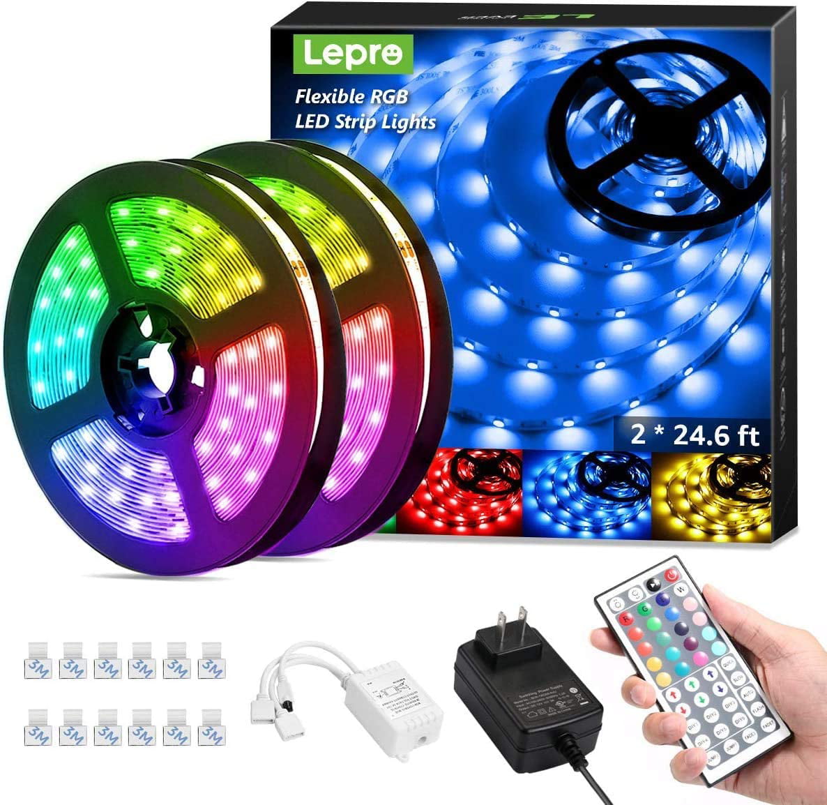50ft USB LED Strip Lights TV Room Fairy 5050 RGB Color Changing 24Key Remote 5m 