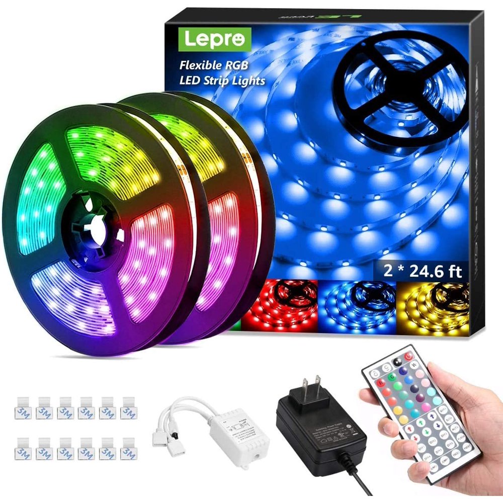 Lepro 50ft LED Strip Lights, UltraLong RGB 5050 LED Strips with Remote