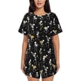 thumbnail image 1 of Xecao Playing Music Skeletons Pattern Women's Short Sleeve Pajama Set Soft Sleepwear Lounge Set with Button Front Top and Drawstring Shorts with Pockets-Large, 1 of 6