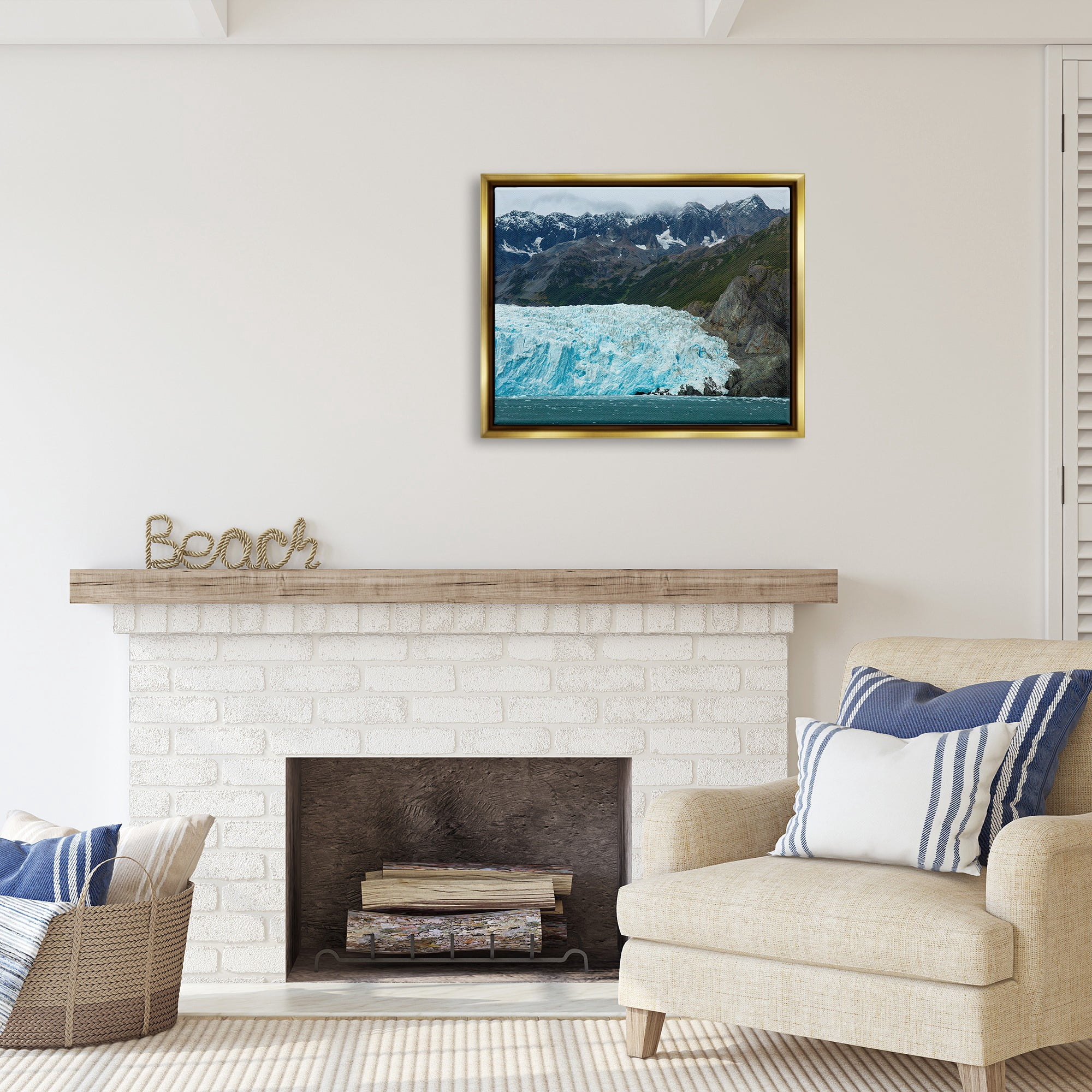 Stupell Industries Frozen Glacier Photography Nature Photography Gold Floater Framed Canvas Art Print Wall Art, 31 x 25