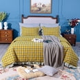 thumbnail image 6 of Washed Cotton Queen (90" x 90") Ruffled Duvet Cover Set 3 Pieces (1 Duvet Cover + 2 Pillow Shams) Ultra Soft and Breathable Comforter Cover Set with Zipper Closure Mustard Yellow Plaid, 6 of 7