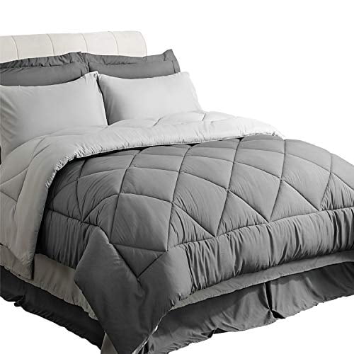 Reversible Twin Comforter Set, Light Grey Twin Bed Comforter