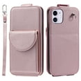 thumbnail image 2 of Feishell Crossbody Wallet Case for iPhone 12 mini,Durable PU Leather Vertical Flip Kickstand Magnetic Button Credit Card Slots Handbag Phone Case with Wrist & Shoulder Strap,Rosegold, 2 of 13
