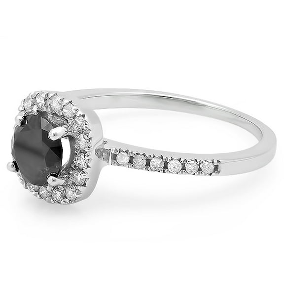 Dazzlingrock Collection 1.15 Carat (ctw) 14K Round Black and White Diamond Bridal Engagement Ring, White Gold, Size 7