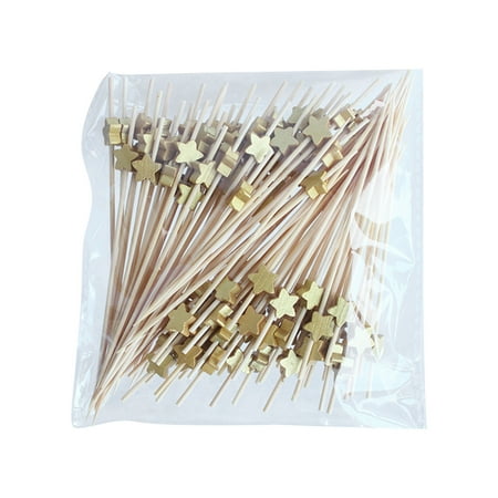 

Tepsmf 100 PCS/pack Disposable Wooden Golden Bead Skewers Love Star Decorative Skewers Bead Skewers Fruit Skewers Modern Home Decor