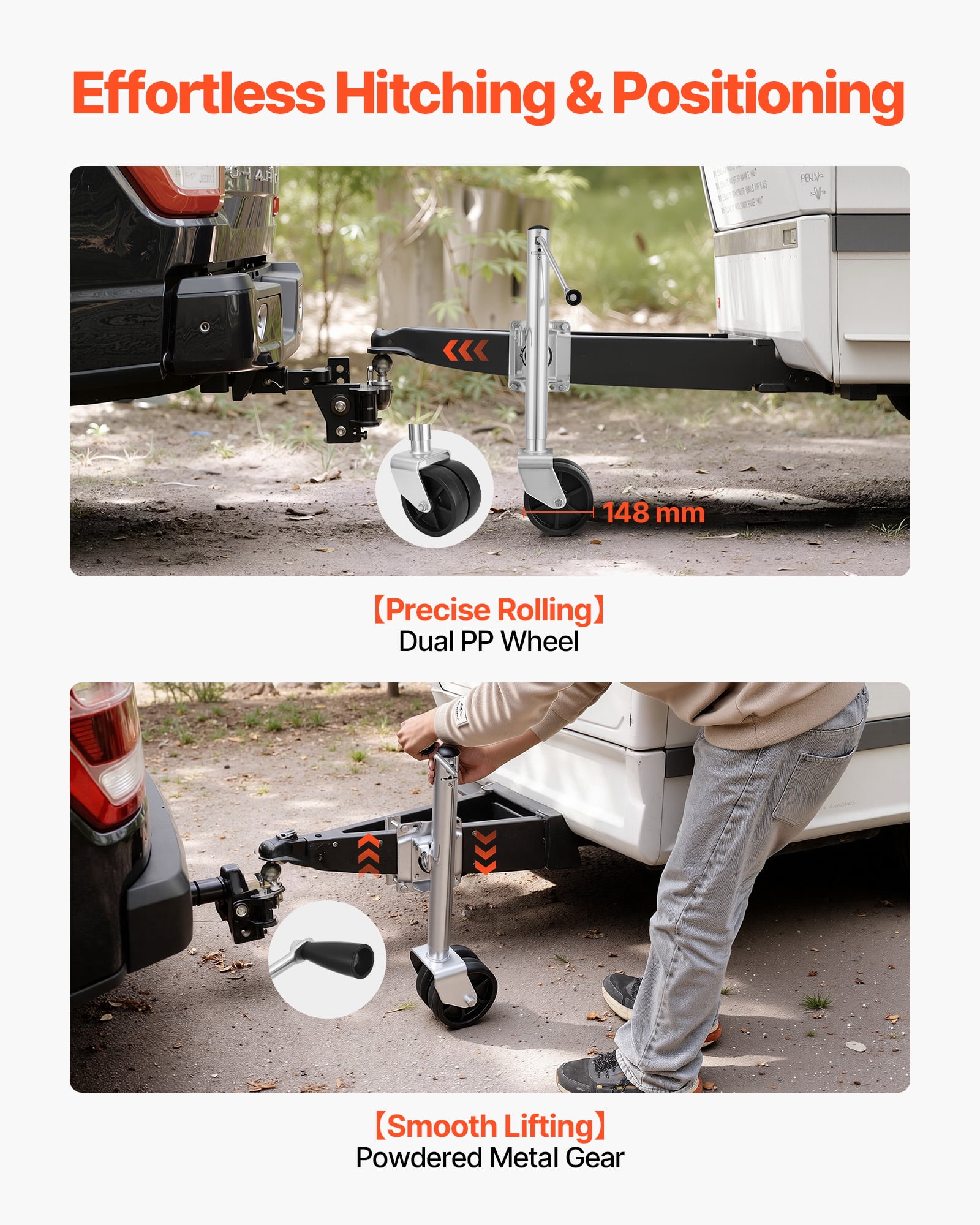 VEVOR Trailer Jack with Wheel, 2000 lbs Load Capacity, Heavy Duty Swivel Boat Trailer Jack with PP Dual Wheel & Ergonomic Handle, 15-27 Inch Lift Range, Fit for RVs, Boats and Utility Trailers