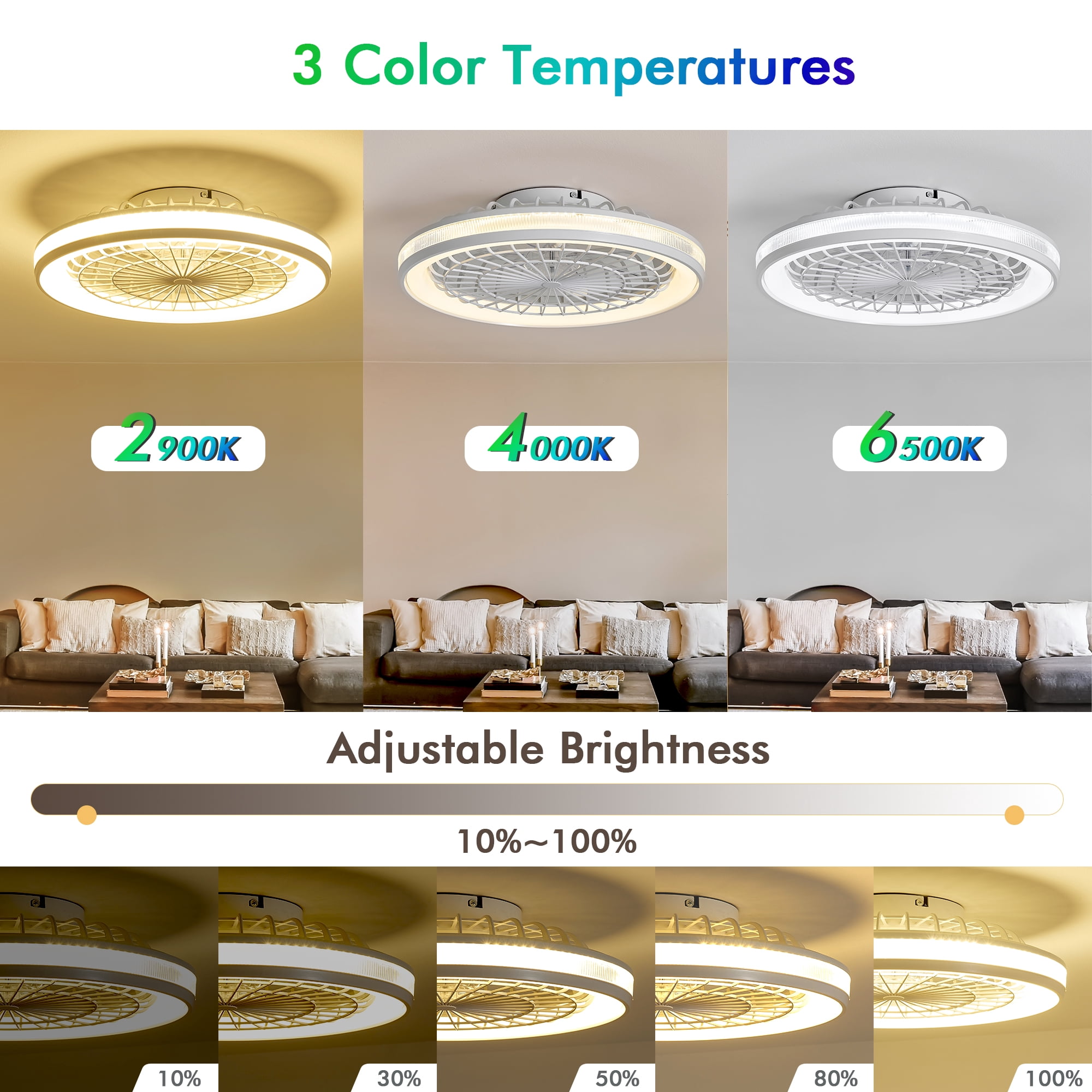 20"  Caged Ceiling Fans Lights,Low Profile Enclosed Lamp with APP Control,White