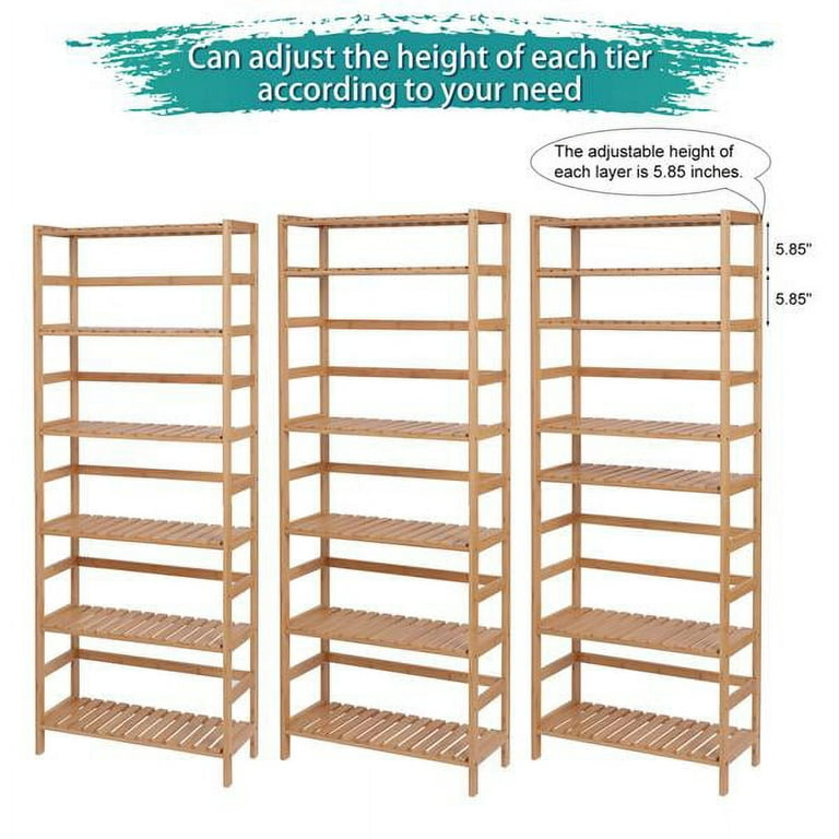 6-Tier Bamboo Adjustable 63.4” Tall Bookcase Book Shelf Organizer, Free  Standing Storage Shelving Unit For Living Room, Kitchen, Bedroom, Bathroom