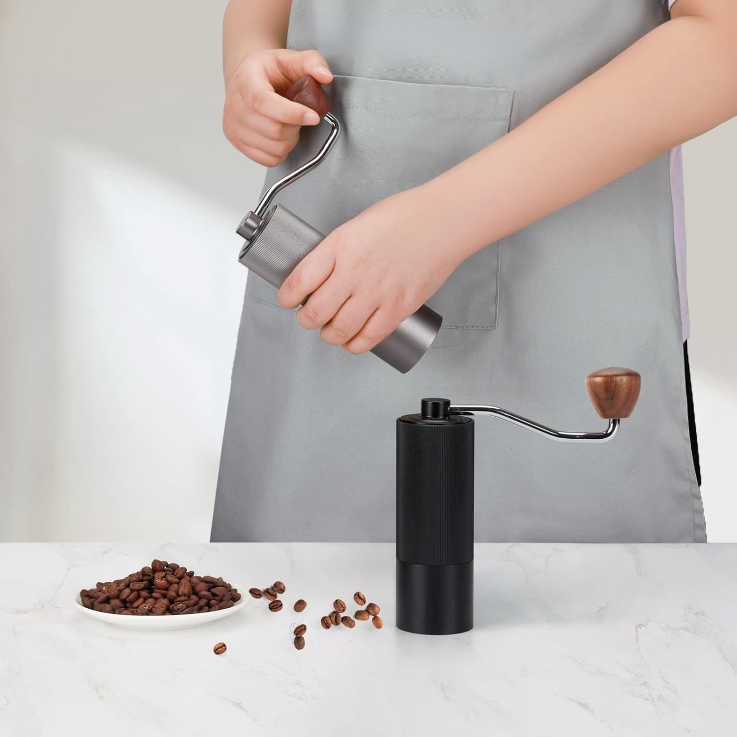 Burr Coffee Grinder Manual,Travel Coffee Bean Grinder with CNC Stainless Steel Conical Burr,Hand Held Adjustable Setting 20g,Portable Mill Faster Grinding Efficiency Espresso to Coarse