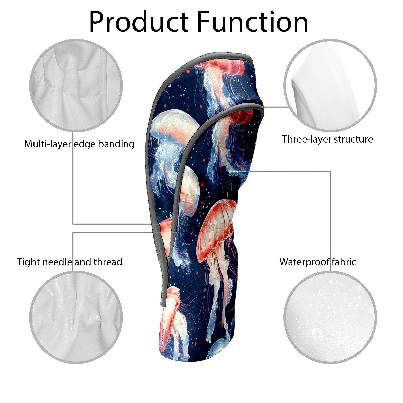 Golf Club Covers PU Leather Waterproof Head Covers for Fairway Woods Hybrids Red Jellyfish