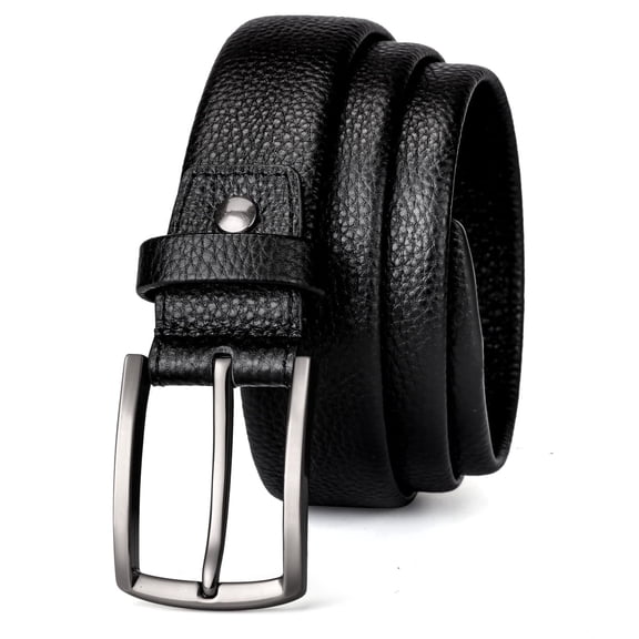 INXX STREET Fashion Men's Genuine Leather Pebble Grain Metal Buckle Belt Business Formal Cloth Size 39"-41" Width 1.38"