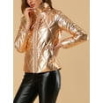 thumbnail image 5 of Allegra K Women's Holographic Zipper Quilting Metallic Short Puffer Coat Jacket, 5 of 7