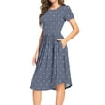 thumbnail image 3 of MLANM Women Short Sleeve Polka Dot Midi Casual Swing Pleated Empire Waist Dress with Pockets, 2XL Dot Light Blue, 3 of 7