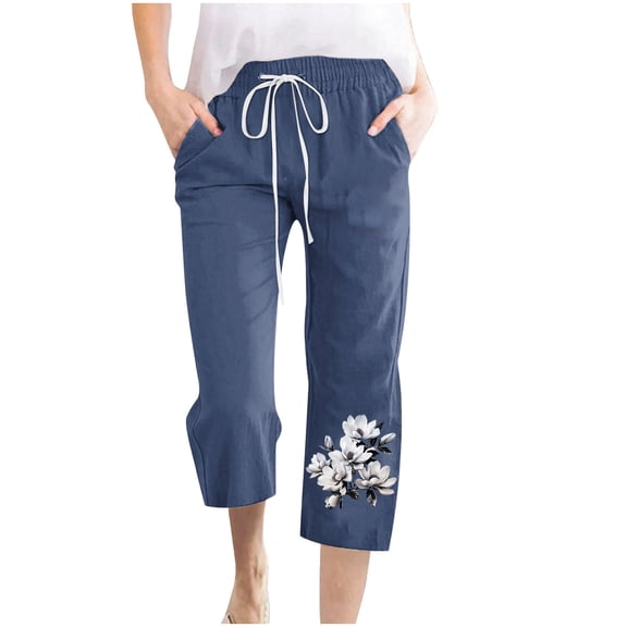 cocolona Womens Summer Capri Pants Casual Loose Wide Leg Pants Drawstring Cropped Trousers with Pockets