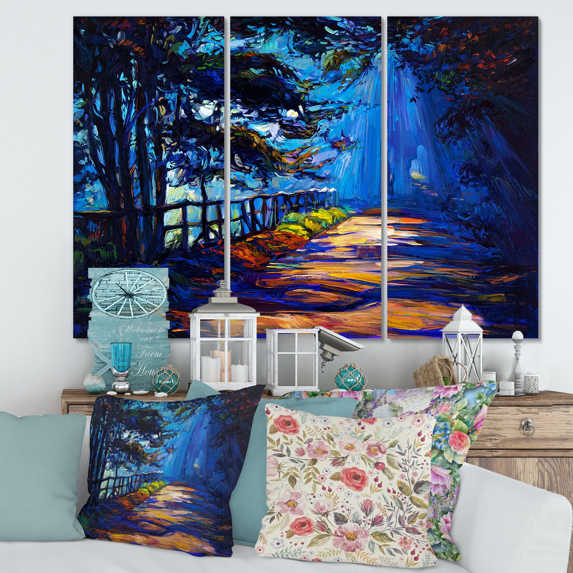 Designart ' Park Road In The Afternoon Shadows ' Lake House Canvas Wall Art Print