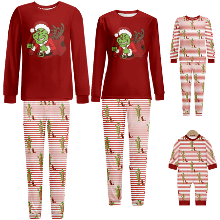 

Family Matching Christmas Pajamas Set The Grinch Red Stripe Print Sizes Baby-Kids-Adult-Pet 2-Piece Top and Pants Bodysuits Sleepwear Pajamas Set