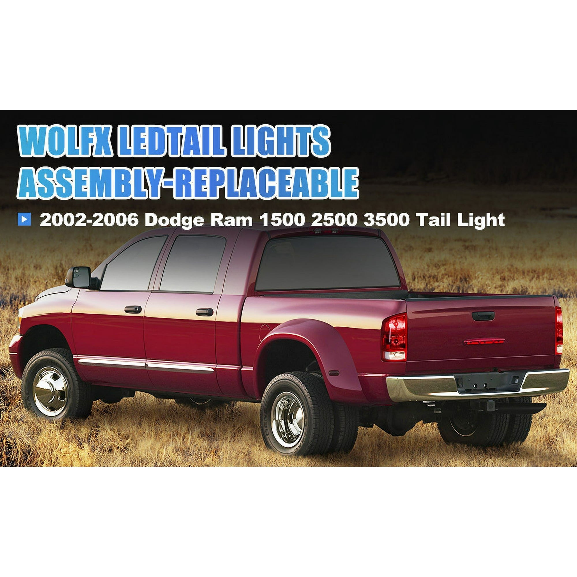 Pair Tail Lights Fit for 2002-2006 Dodge Ram 1500/2500/3500 Rear Brake Lamps Replacement Left+Right