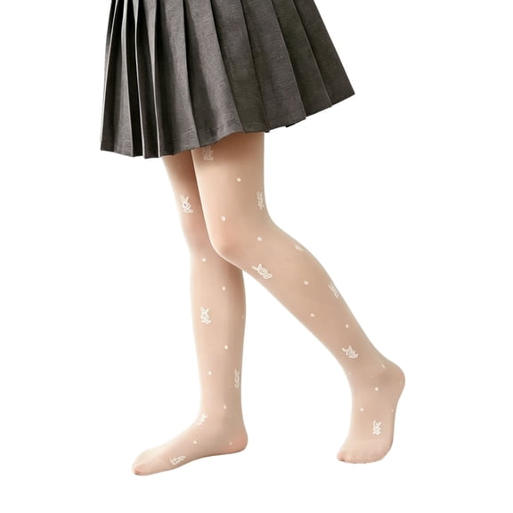 Girls' Thin Printed Tights Breathable Sheer Light Fabric Summer Mosquito Resistant Dance Stockings Classic Solid Shades for Girls Beige 3-4Years