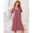 thumbnail image 2 of EKOUAER Women's Zip Front Robes Knit Soft Bathrobe Short Sleeves House Coats For Women with Pockets Grey Purple, 2 of 5