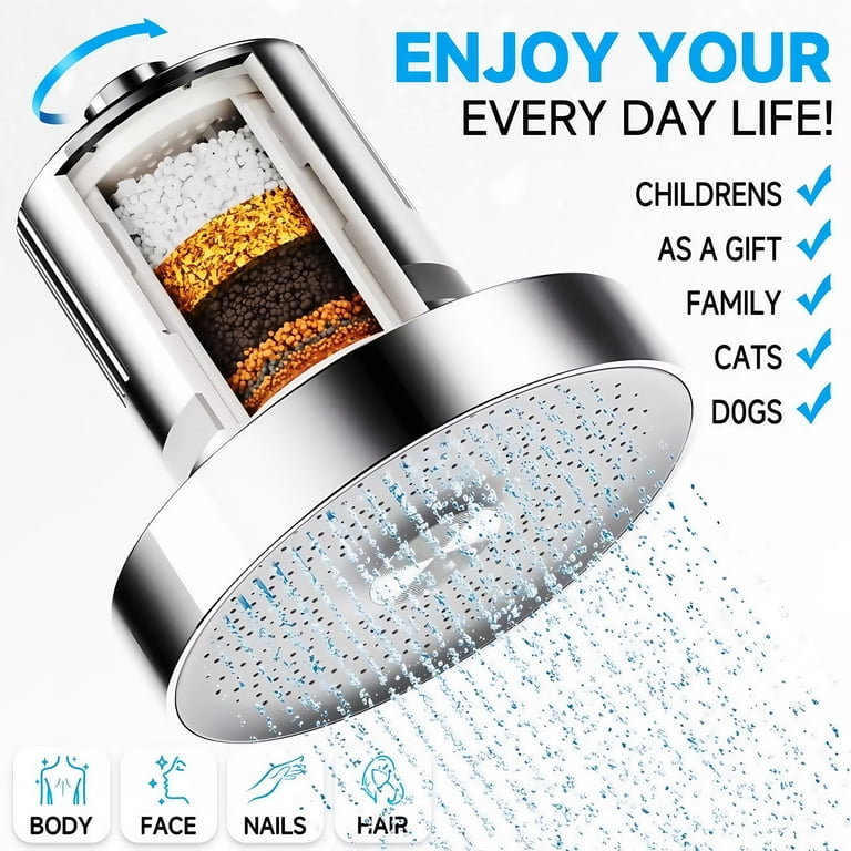 Spark Pod Luxury 12-Stage Filtered Shower Head - Chrome Rain Shower With Chlorine Removal
