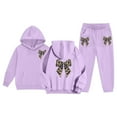 thumbnail image 6 of Girls 2 Piece Outfits Leopard Bow Graphic Print Hoodie Sweatpants Set Sweatshirt High Waist Tracksuit Light Purple 6 Y-7 Y, 6 of 7
