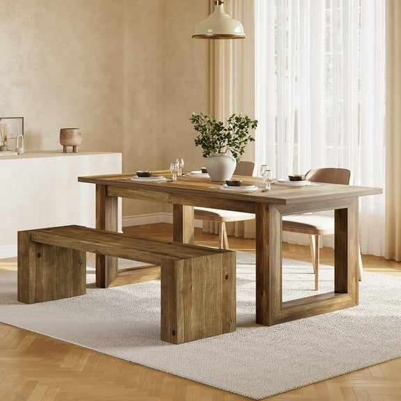 Solid Wood Entryway Bench, 59'' Farmhouse Indoor Bench Seat, TV Stand with Sturdy Frame