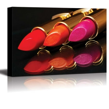 wall26 Canvas Prints Wall Art - Vibrant Lip Colors in a Golden Lipstick Tube | Modern Wall Decor/Home Decoration Stretched Gallery Canvas Wrap Giclee Print. Ready to Hang - 12