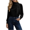 thumbnail image 2 of Karymi Tops for Women Trendy Solid Mock Neck Bow Tie Blouse, Draped Long Sleeve Loose Casual Top, Elegant Office Daily Outfits Womens Tops Dressy Casual, 2 of 6