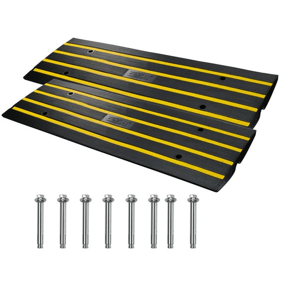 VEVOR Curb Ramp, 2 Pack, 2.6" Rise, Rubber Driveway Ramps, Heavy Duty 33069 lbs Weight Capacity Threshold Ramp, Curbside Bridge Ramps for Loading Dock Garage Sidewalk, Expandable Full Ramp Set