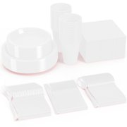 182 Pc Plastic Dinnerware Set: Includes 26 Each of 9'' Plates Disposable, 7'' Dessert Plates, 12oz Cups Napkins & Cutlery