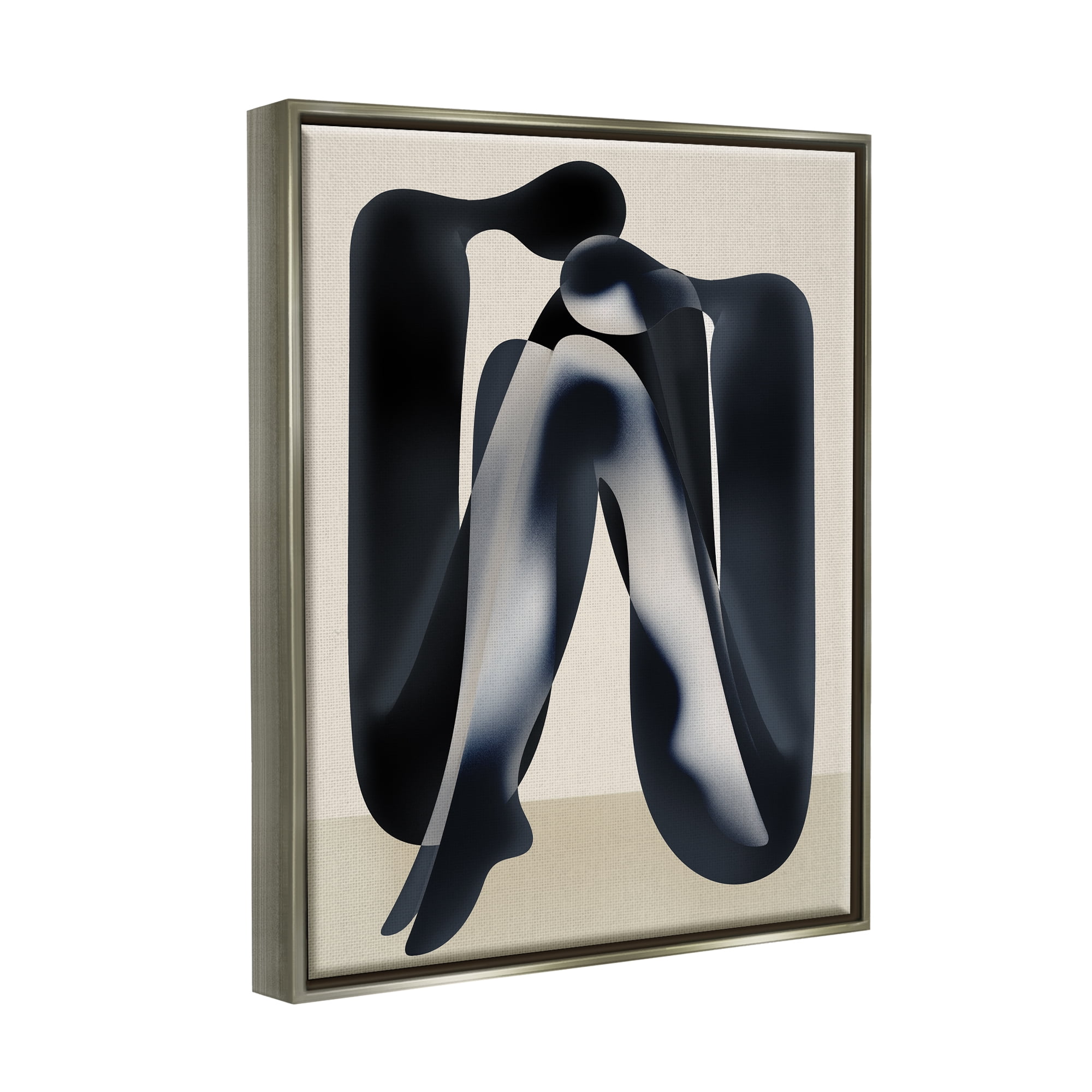 Stupell Industries Modern Figures Sitting Abstract Painting Gray Floater Framed Canvas Art Print Wall Art, 17 x 21