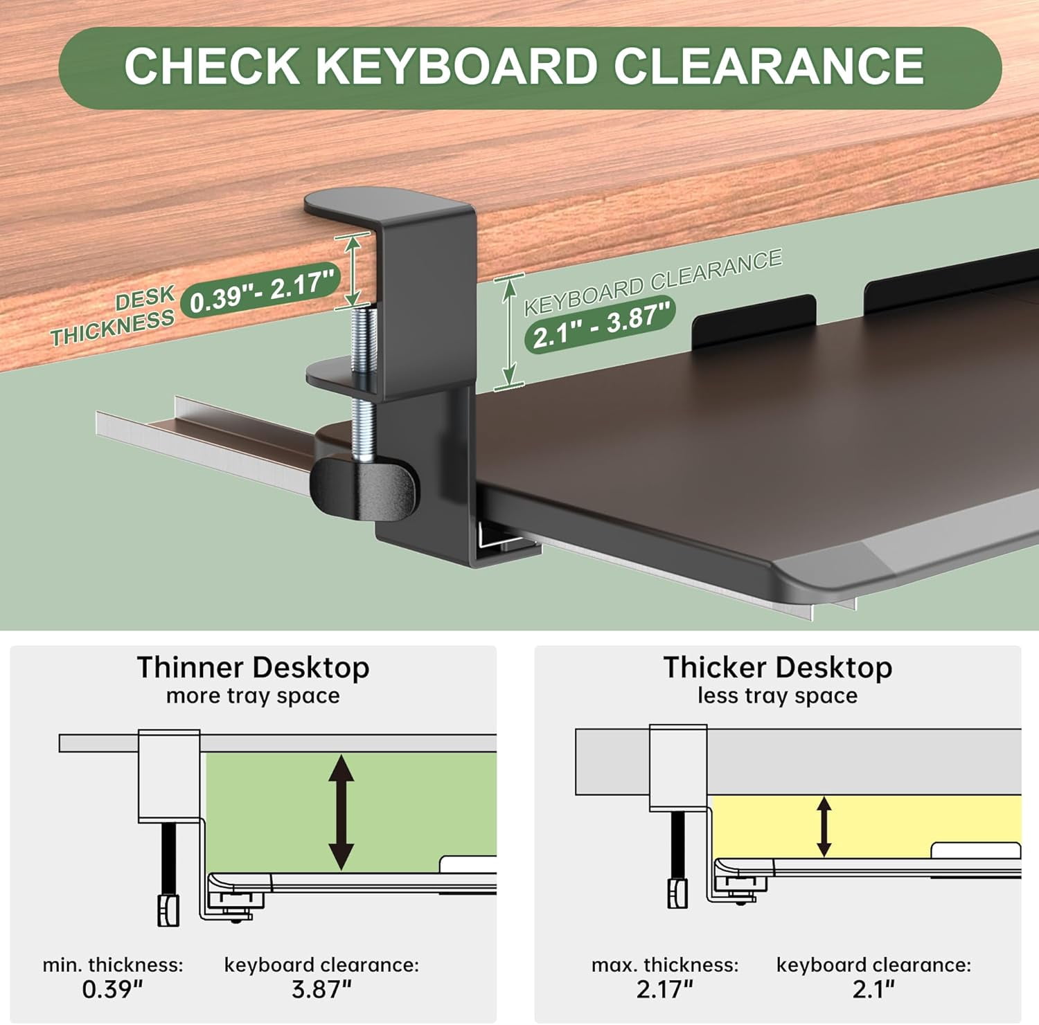 Extra Large Keyboard Tray Under Desk - Slide Out with Sturdy C-Clip Mount System, 31.5" (35.8" Including Clamps) x 11.8" Put-Out Keyboard Tray Computer Drawer for Ergonomic Typing