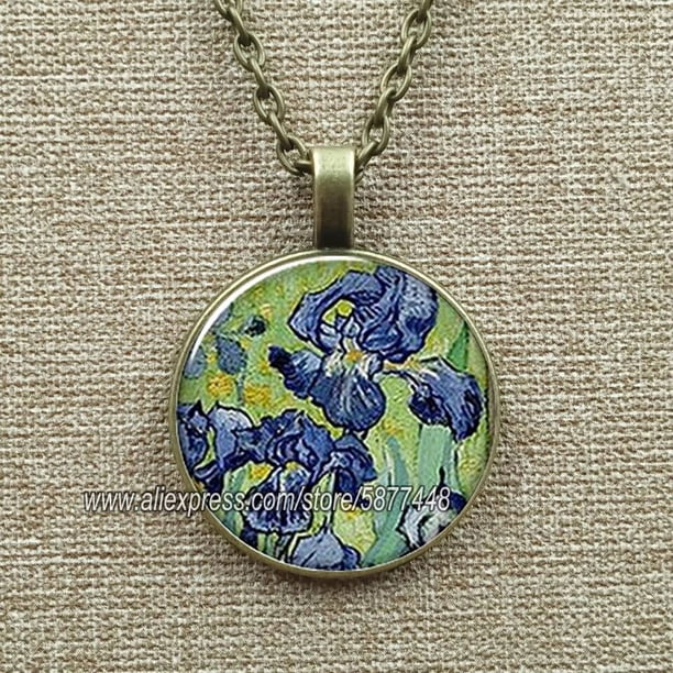Collar de pinturas al óleo de Arte de Van Gogh para mujer, joyería de cabujón de vidrio, colgante de girasol de cielo nocturno estrellado, regalos de amante para niña