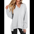 thumbnail image 1 of Sudaderas Oversize para Mujer, Camisetas de Larga con Cuello en V, Jersey Holgado, Atuendo de Otoño 2025. Gris M, 1 of 8