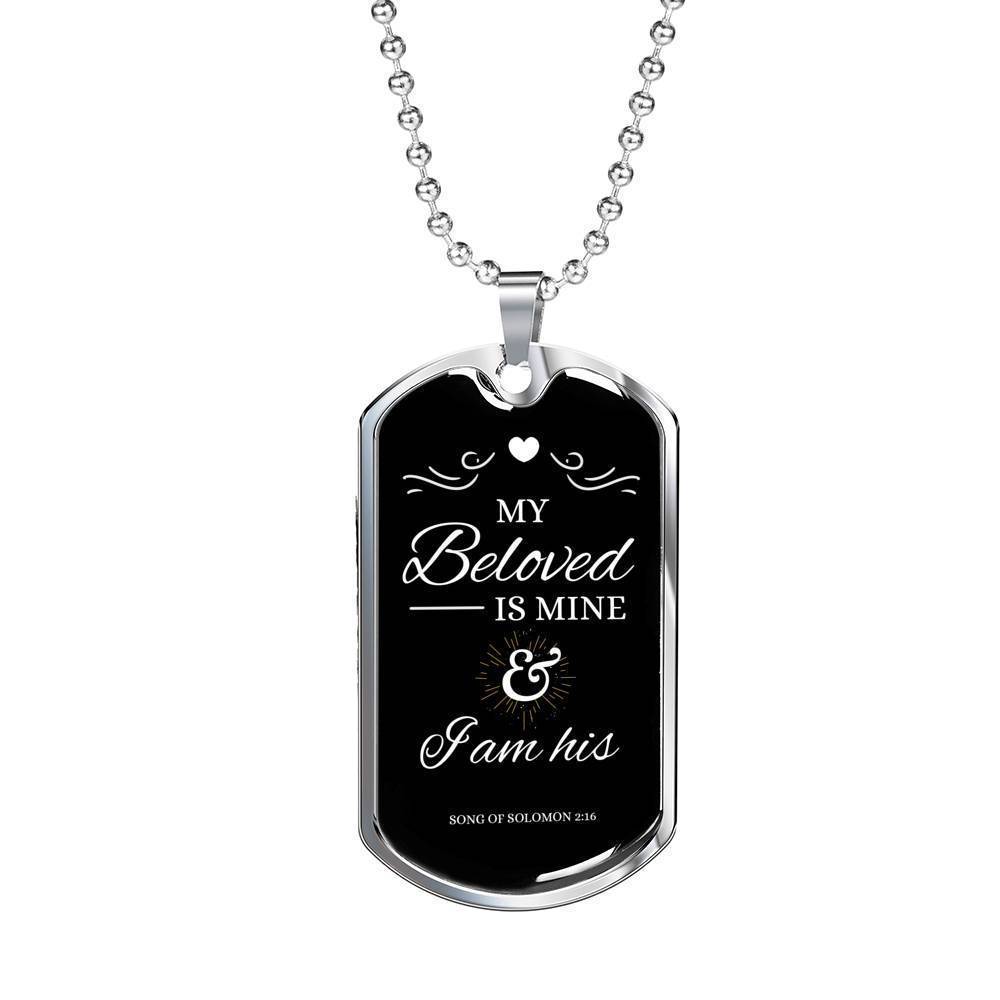 My Beloved Is Mine Necklace Stainless Steel or 18k Gold Dog Tag w 24
