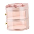 thumbnail image 3 of Organizador de perfumes de maquillaje, vitrina cosmética transparente a prueba de polvo, caja de maquillaje de escritorio redonda con tapa, gran capacidad, capa múltiple, color rosa, 3 of 8