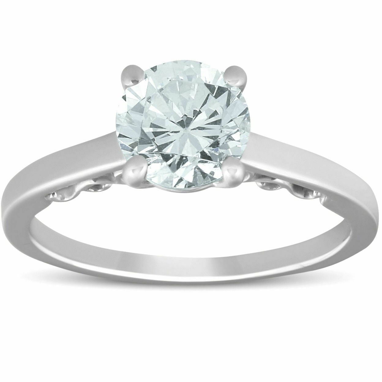 1.52ct Round Brilliant Solitaire Diamond Engagement Ring Solid 14k White Gold 
