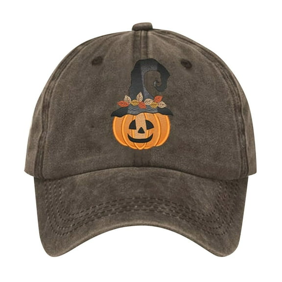 Luo Fashion Halloween Pumpkin With Witch Hat Embroidered Baseball Cap for Men Women, Vintage Washed Cotton Ball Cap, Halloween Cap for Adults Casual Outdoor Party Cos-tume Gorras Para Hombres
