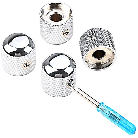 AURARMLET 4Set Silver Metal Guitar Knobs for Volume Control and Tone Adjustment Round Accessories for Electric Guitar Use