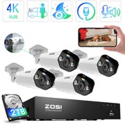 4K PoE Security Camera System with AI Detection, ZOSI 8MP Outdoor Spotlight Security Camera with Two-Way Audio, 8CH 8MP NVR with 2TB HDD for 24/7 Recording, Color Night Vision, Home Business Security