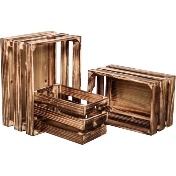 EMAX HOME Rustic Wooden Crates Set with Handle – 3 Sizes for Home Organization – Vintage Decorative Box for Storage, Display, and Crafts
