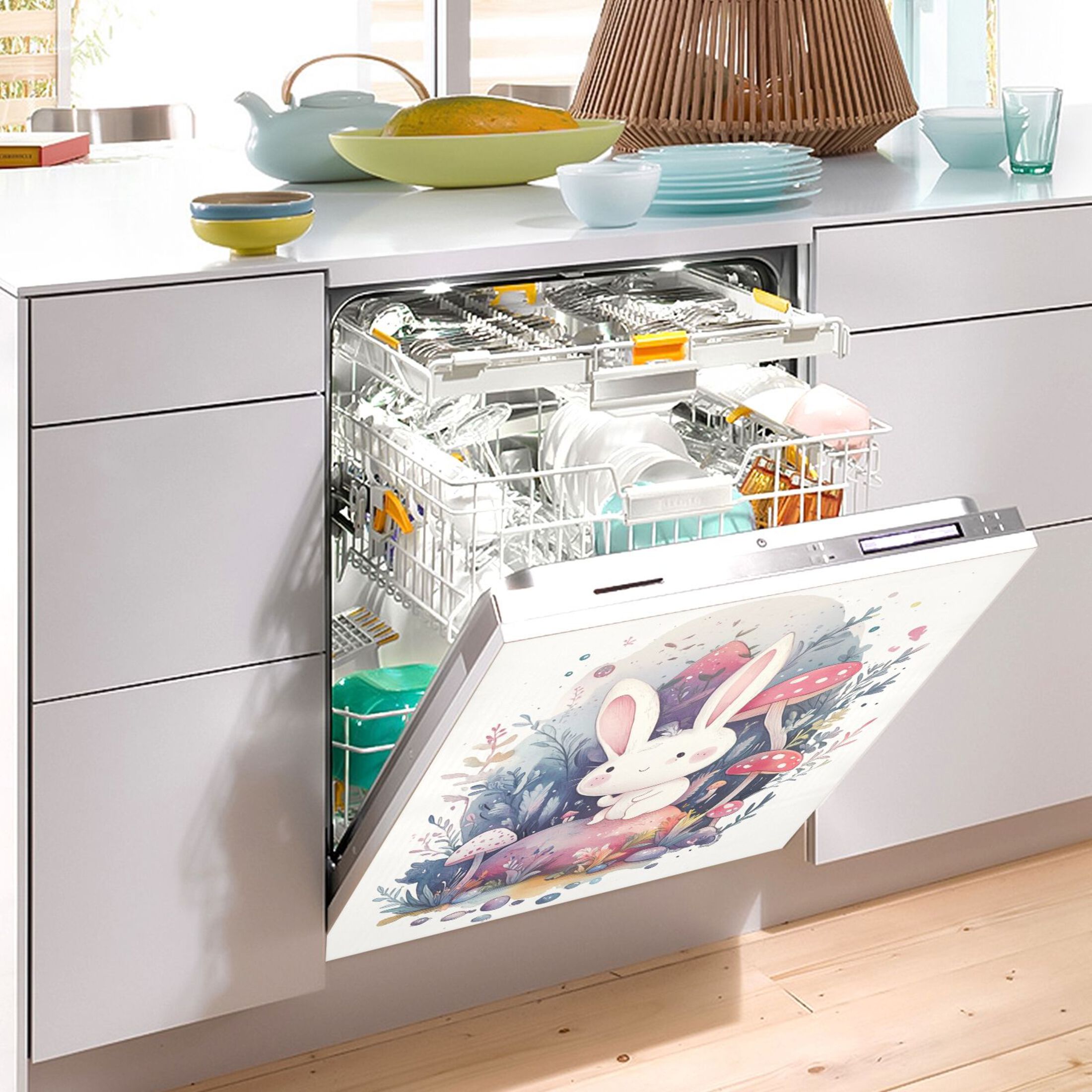 Dishwasher Magnetic Sticker 23x26 Inch Refrigerator Magnetic Sticker Washing Machine Magnetic Sticker Kitchen Panel Magnetic Sticker Home Decor Rabbit and Mushroom