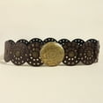 thumbnail image 2 of SXcggal Vintage Western Style Women's Belt Exaggerated Round Hollow Metal Plated Wide Leather Belt, 2 of 4