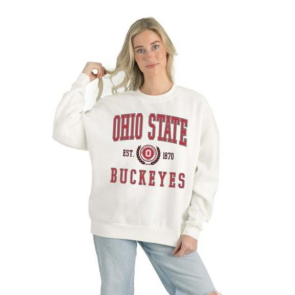 Women's Gameday Couture White Ohio State Buckeyes Premium Fleece Drop Shoulder Oversized Pullover Sweatshirt
