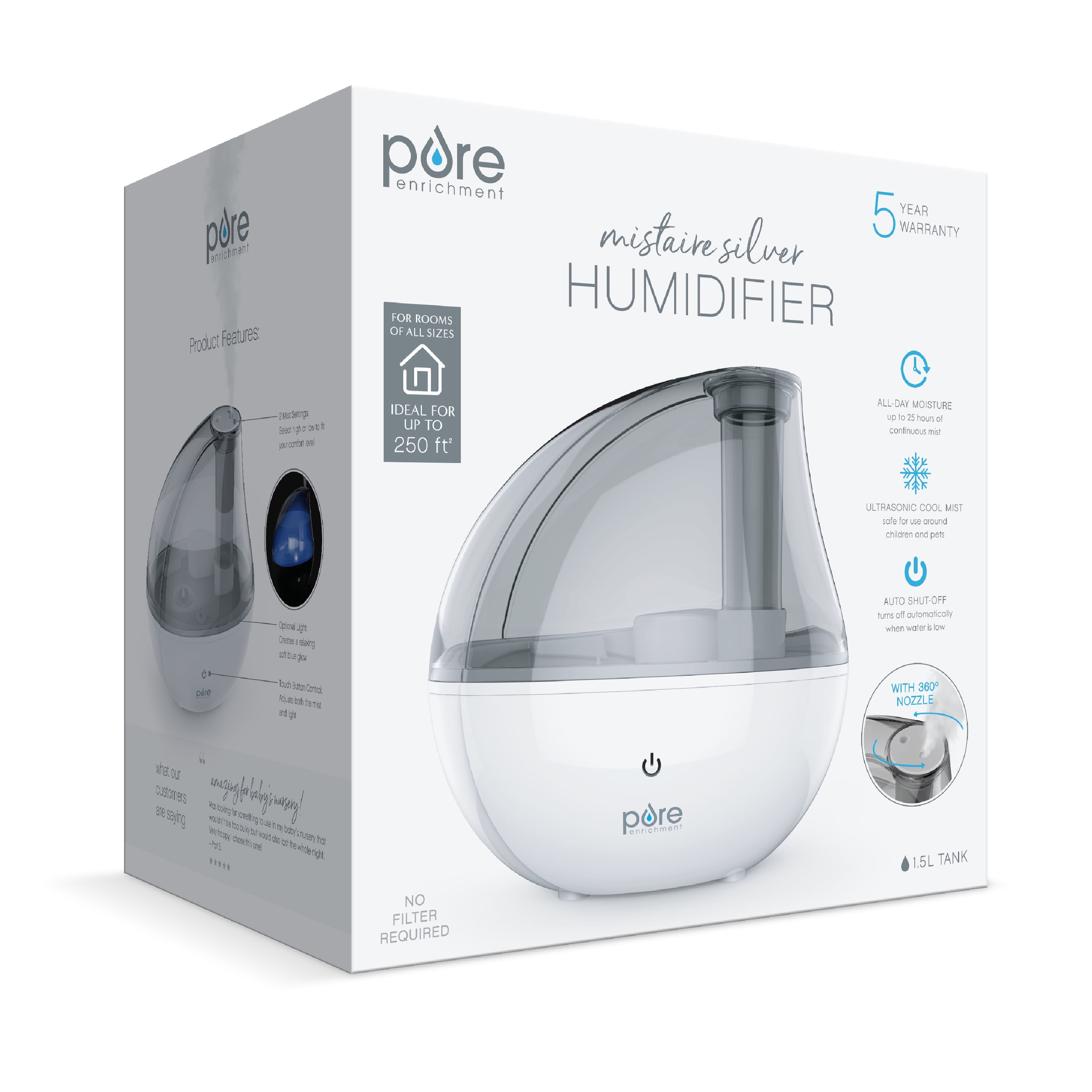 Free Shipping! Pure Enrichment® MistAire™ Silver Ultrasonic
