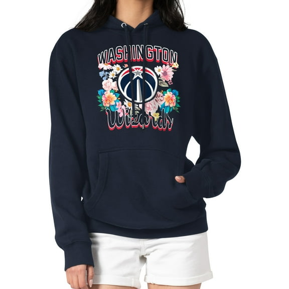 Women's G-III 4Her by Carl Banks Navy Washington Wizards Flowers Team Logo Graphic Fleece Pullover Hoodie